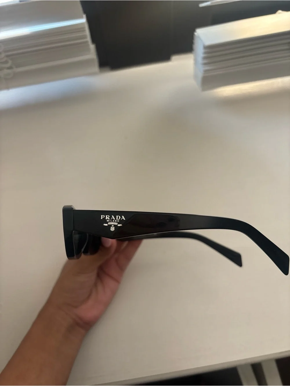 Prada Black Gloss Logo Sunglasses Temple Arm